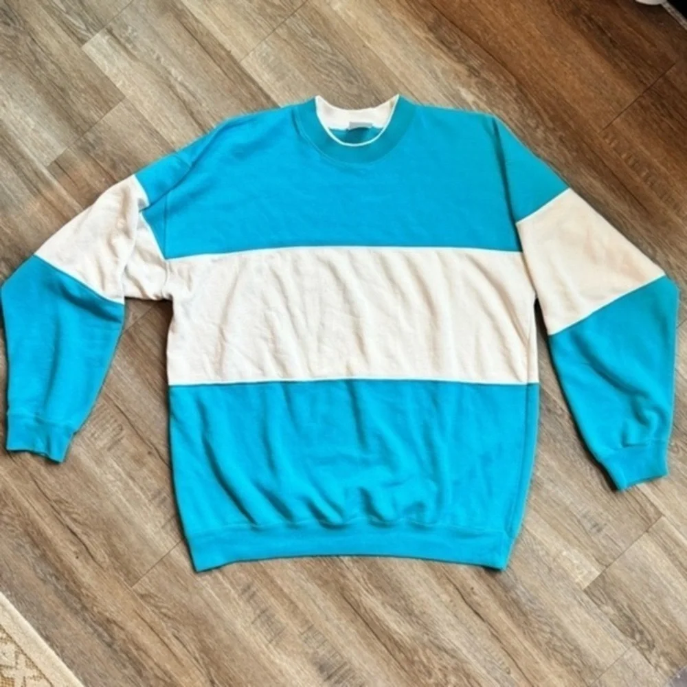 Vintage Blue and White Panel Pullover Sweater